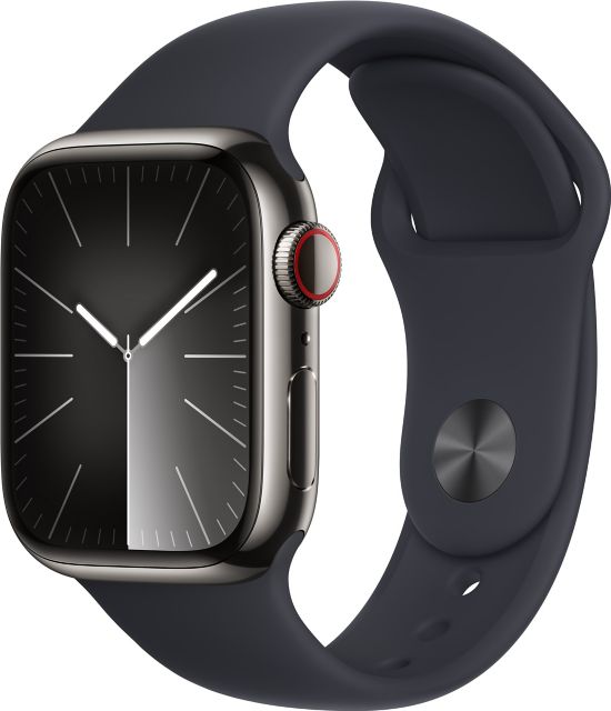 Apple Watch Series 9 GPS + Cellular 41mm Graphite Stainless Steel Case with Midnight Sport Band - M/L